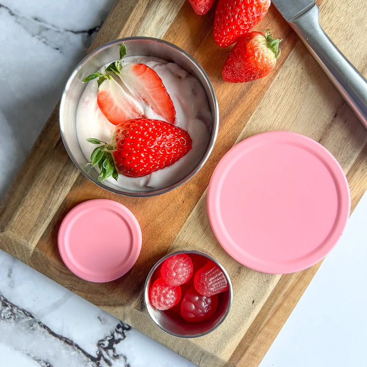 Stainless Steel Snack Pots Pink Rose