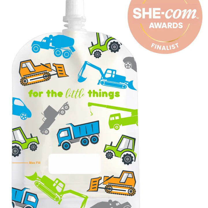 Sinchies 150ml Reusable Food Pouches - Trucks and Diggers (10 Pack)