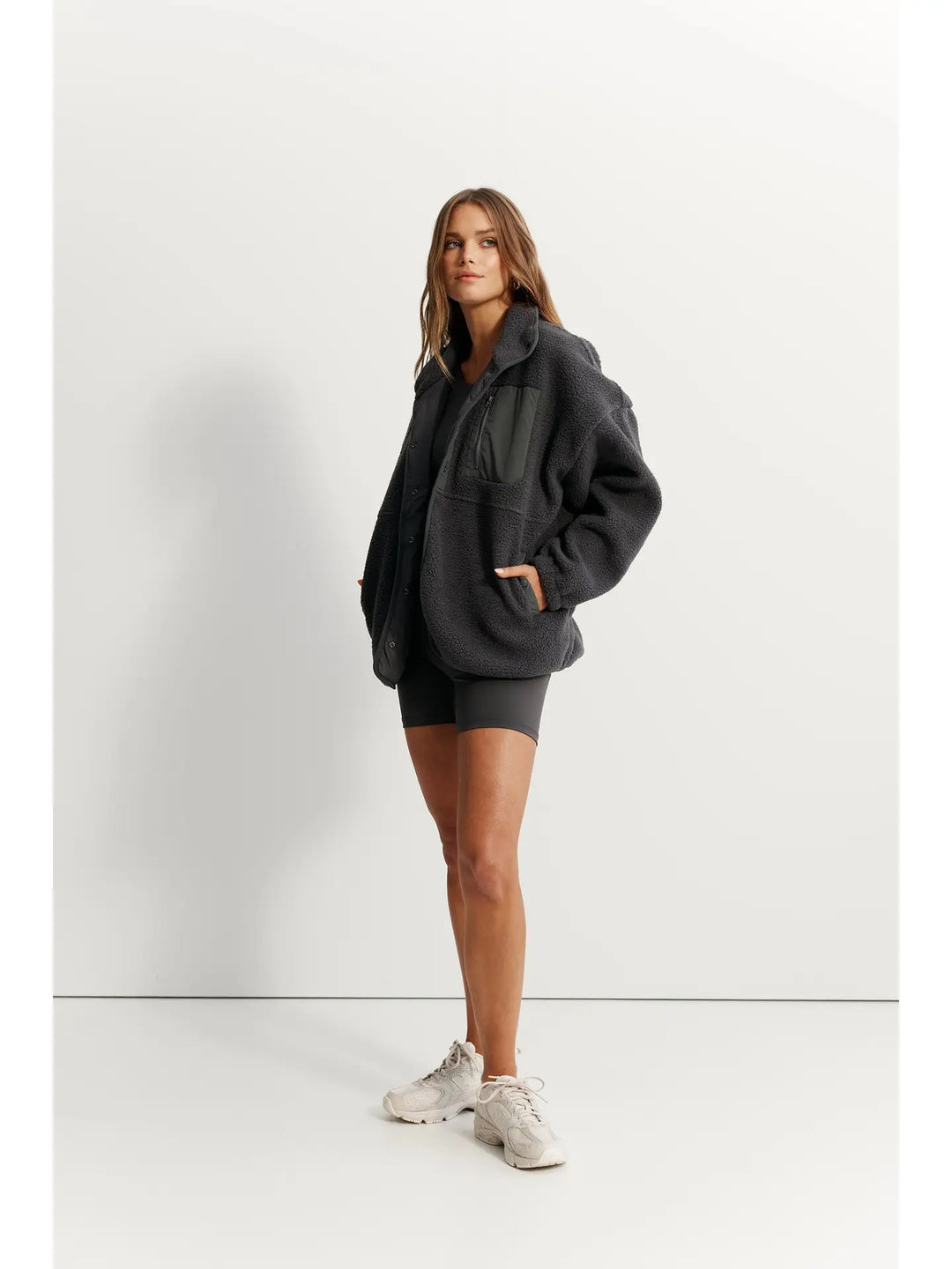 Teddy Full Snap Fleece Jacket - Charcoal