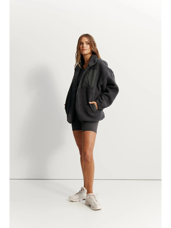 Teddy Full Snap Fleece Jacket - Charcoal