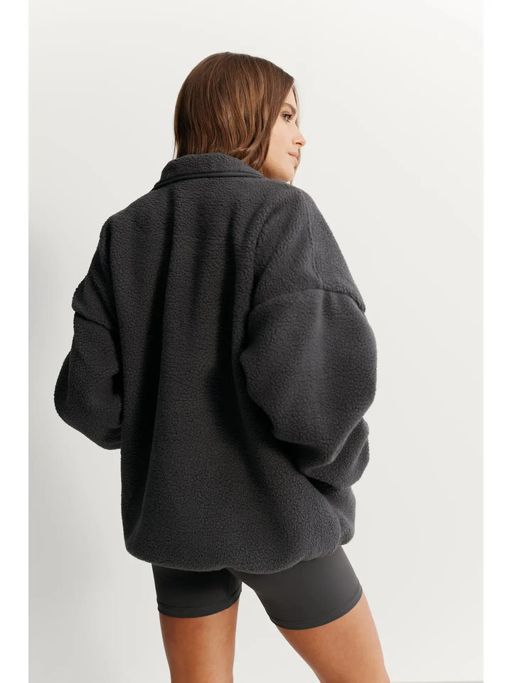 Teddy Full Snap Fleece Jacket - Charcoal