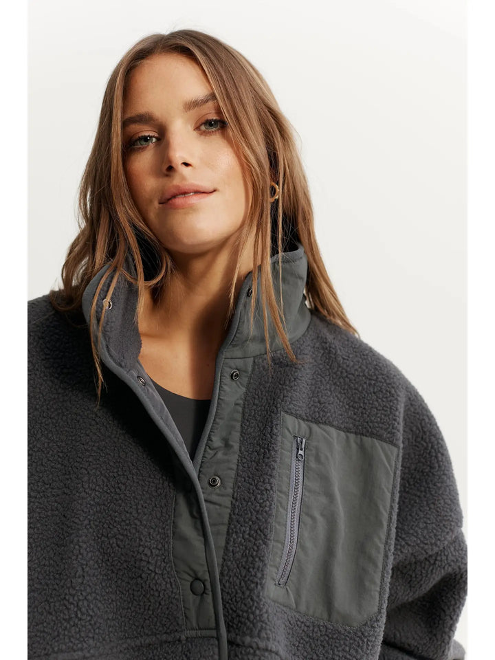 Teddy Full Snap Fleece Jacket - Charcoal