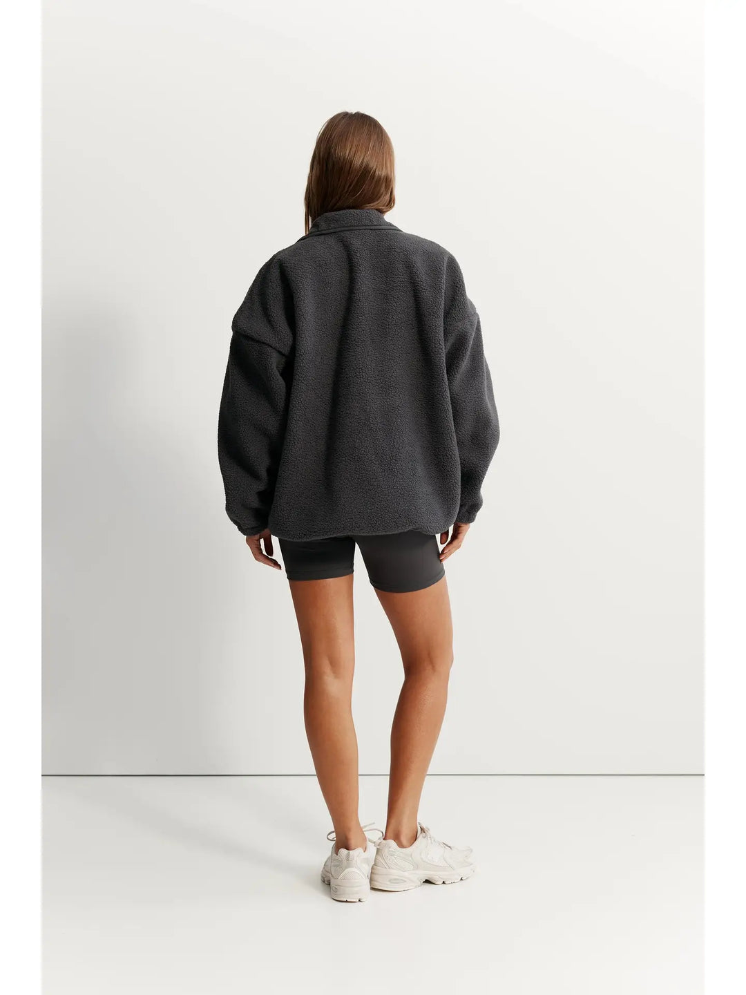 Teddy Full Snap Fleece Jacket - Charcoal