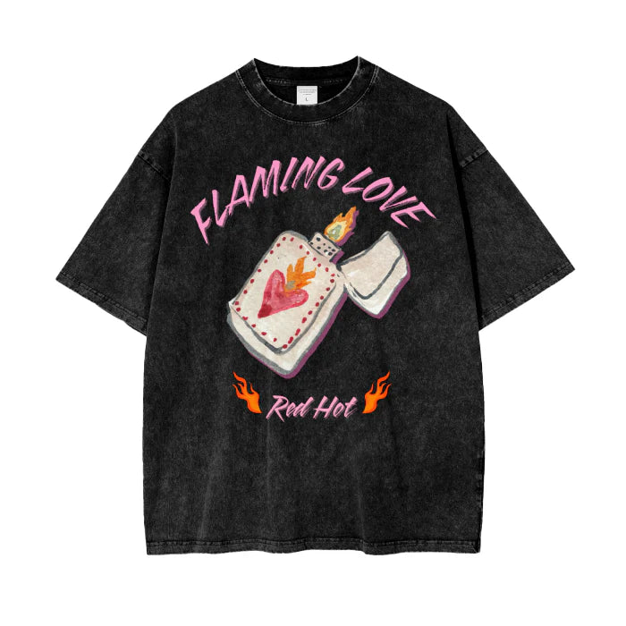 MAKU-  Flaming Love Oversized Tee Rose Red
