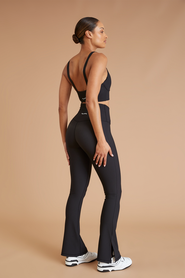 Eco Rib V-Waist Split Flare (Black)