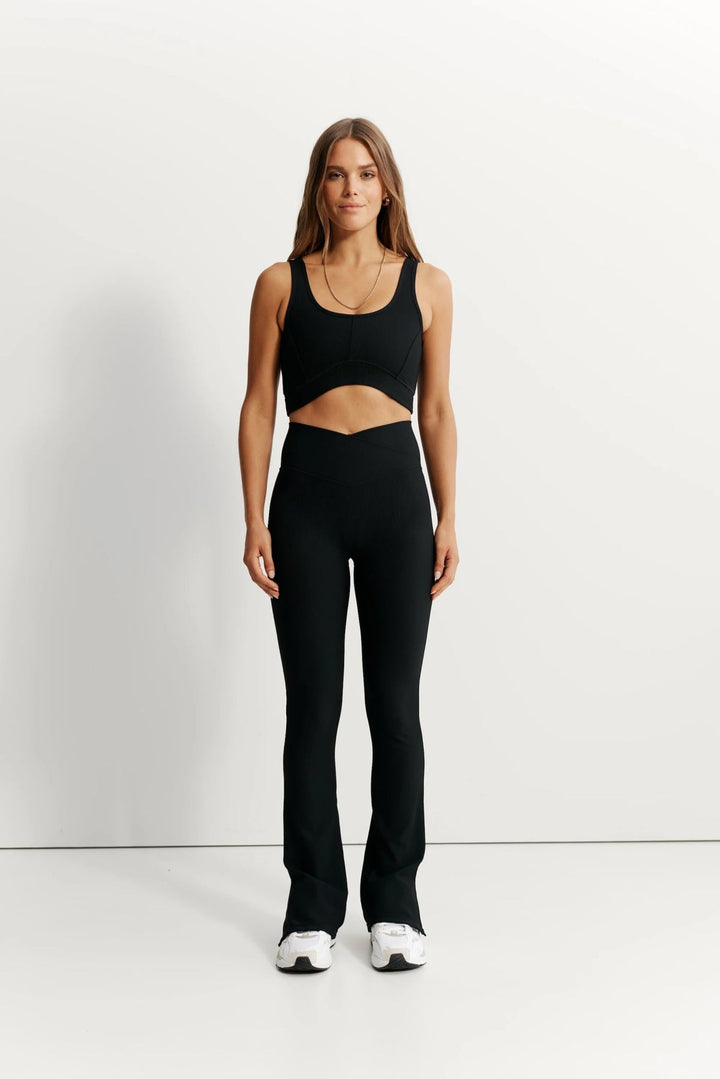 Eco Rib V-Waist Split Flare (Black)