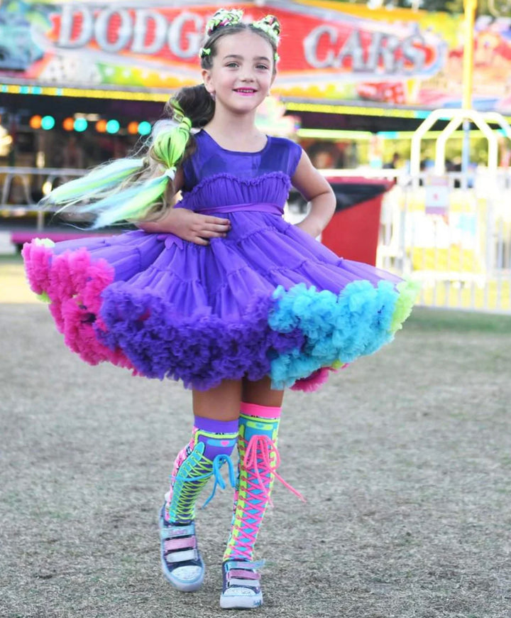 Wonderland Dress Purple with Rainbow Frills