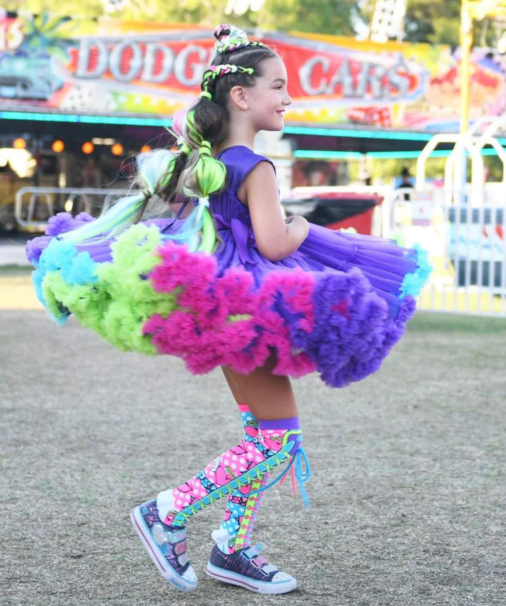 Wonderland Dress Purple with Rainbow Frills