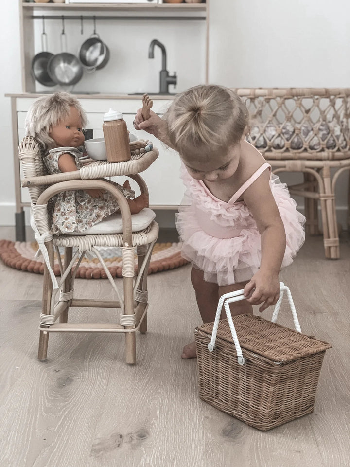 Tiny harlow rattan doll's highchair