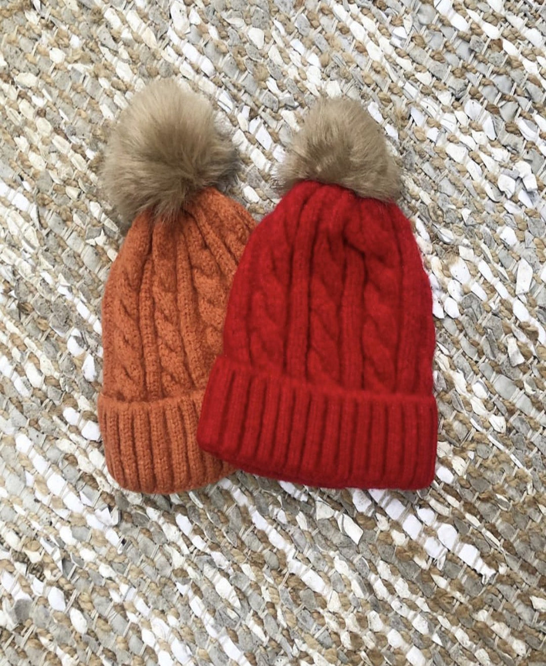 Ladies Beanie Cable Red