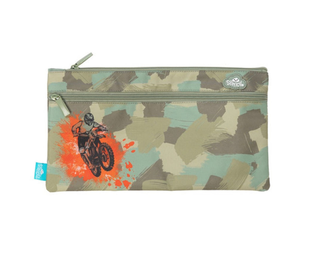 Twin Zip Pencil Case - Camo Biker