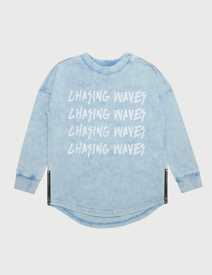 CHASING WAVES LONG SLEEVE - ACID WASH BLUE