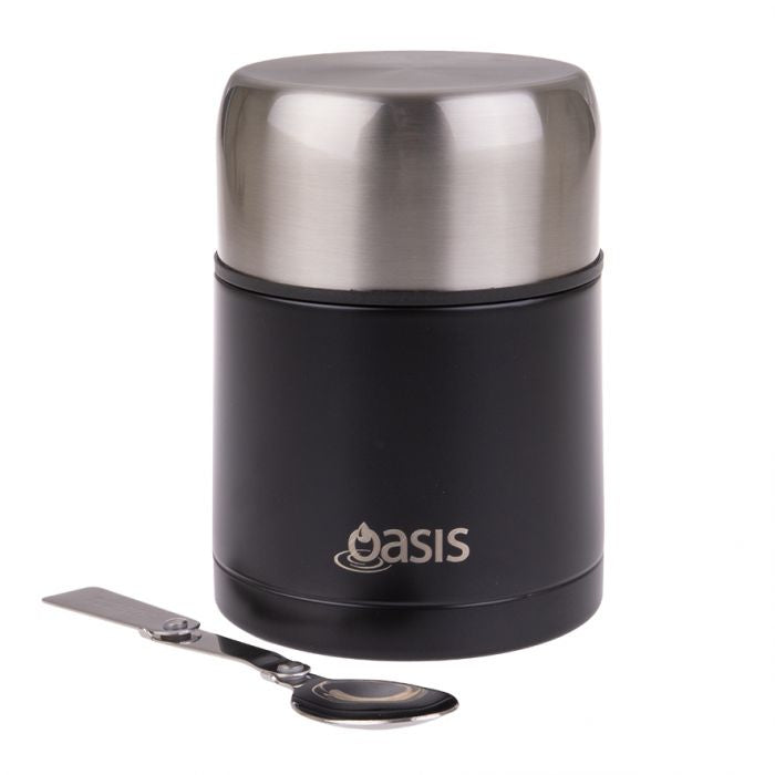 MATTE BLACK OASIS STAINLESS STEEL VACUUM INSULATED FOOD FLASK W/ SPOON 600ML