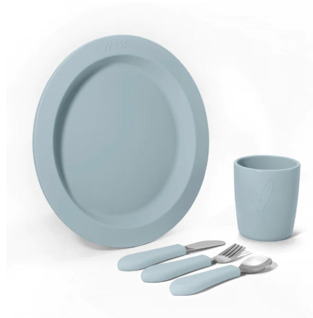 Fancy 5 piece silicone Dinnerset- Duck Egg Blue