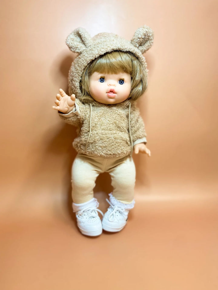 tiny threads teddy hoodie and leggings set - camel and cream