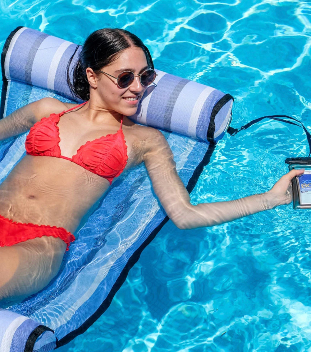 BLUE BAYOU - WITH ATTACHABLE WATERPROOF PHONE SLEEVE AND INFLATABLE DRINK HOLDER.