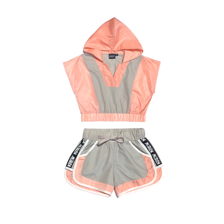 Shell Panel Hoodie Luxe Top Peach/grey