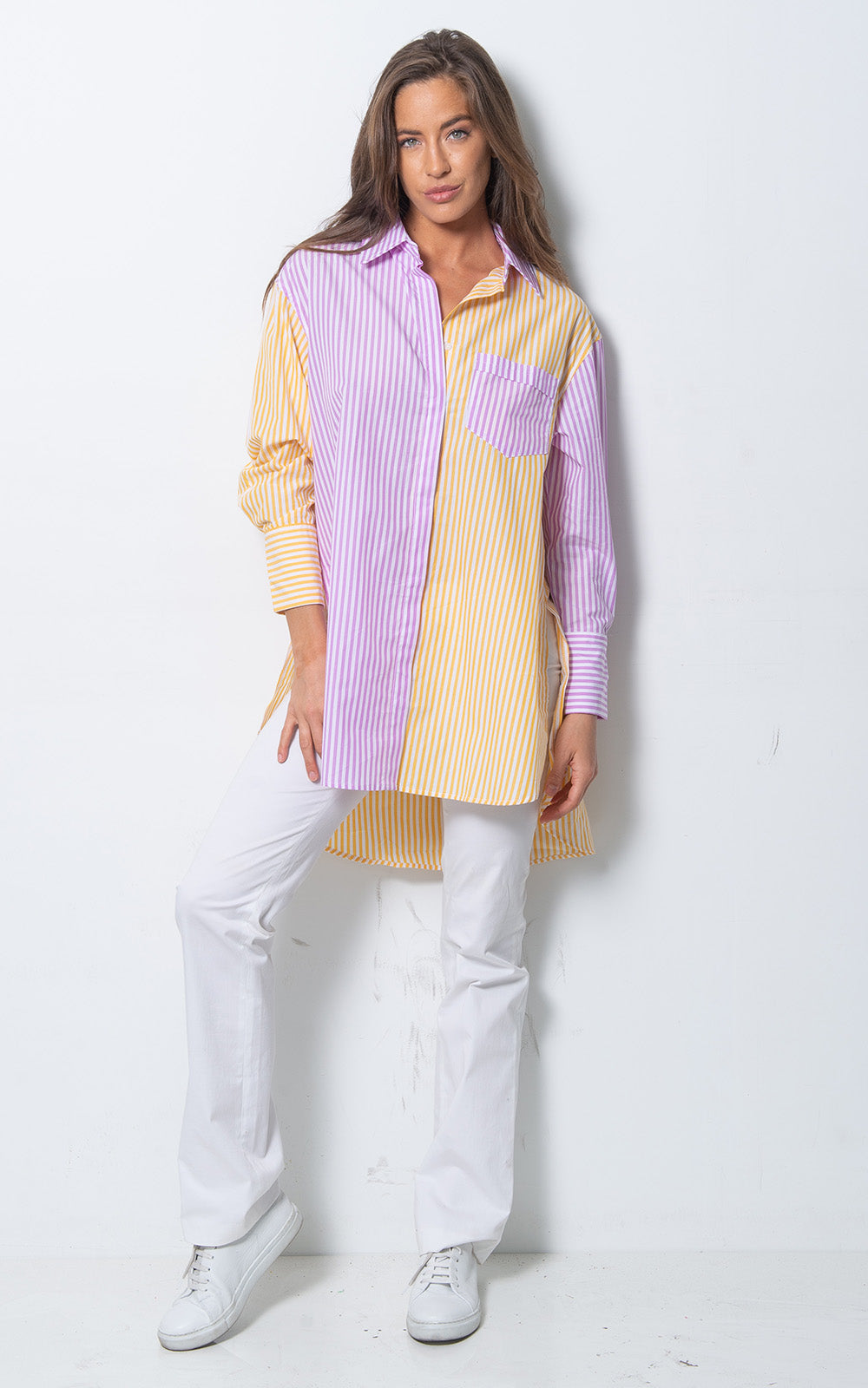 Striped oversized shirt Lilac/yellow
