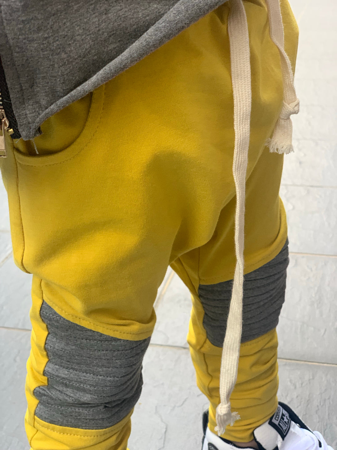 Mustard with grey biker detail harems