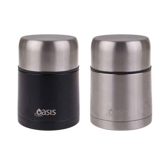 SILVER OASIS STAINLESS STEEL VACUUM INSULATED FOOD FLASK W/ SPOON 600ML