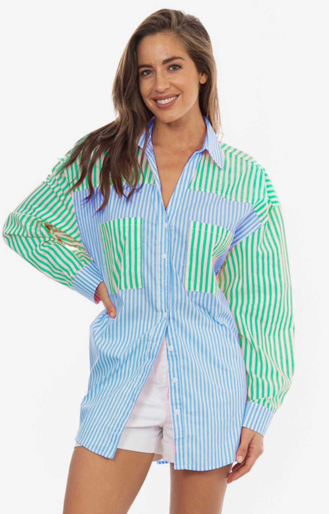 Blue and Green Striped Shirt