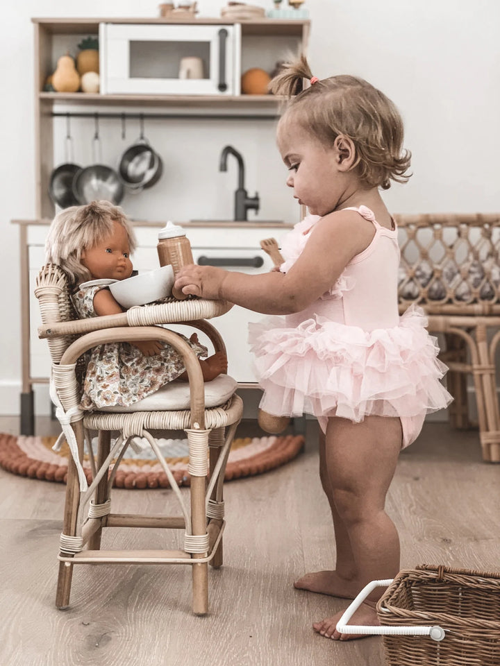 Tiny harlow rattan doll's highchair