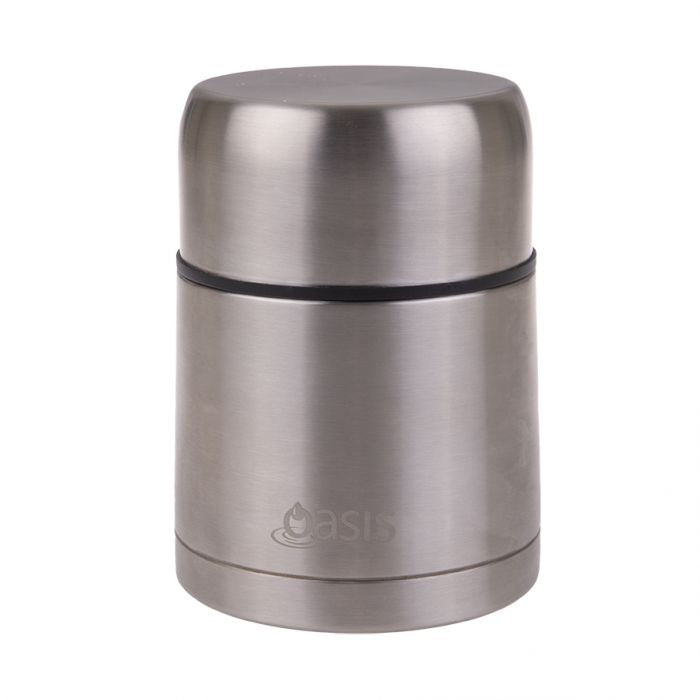 SILVER OASIS STAINLESS STEEL VACUUM INSULATED FOOD FLASK W/ SPOON 600ML