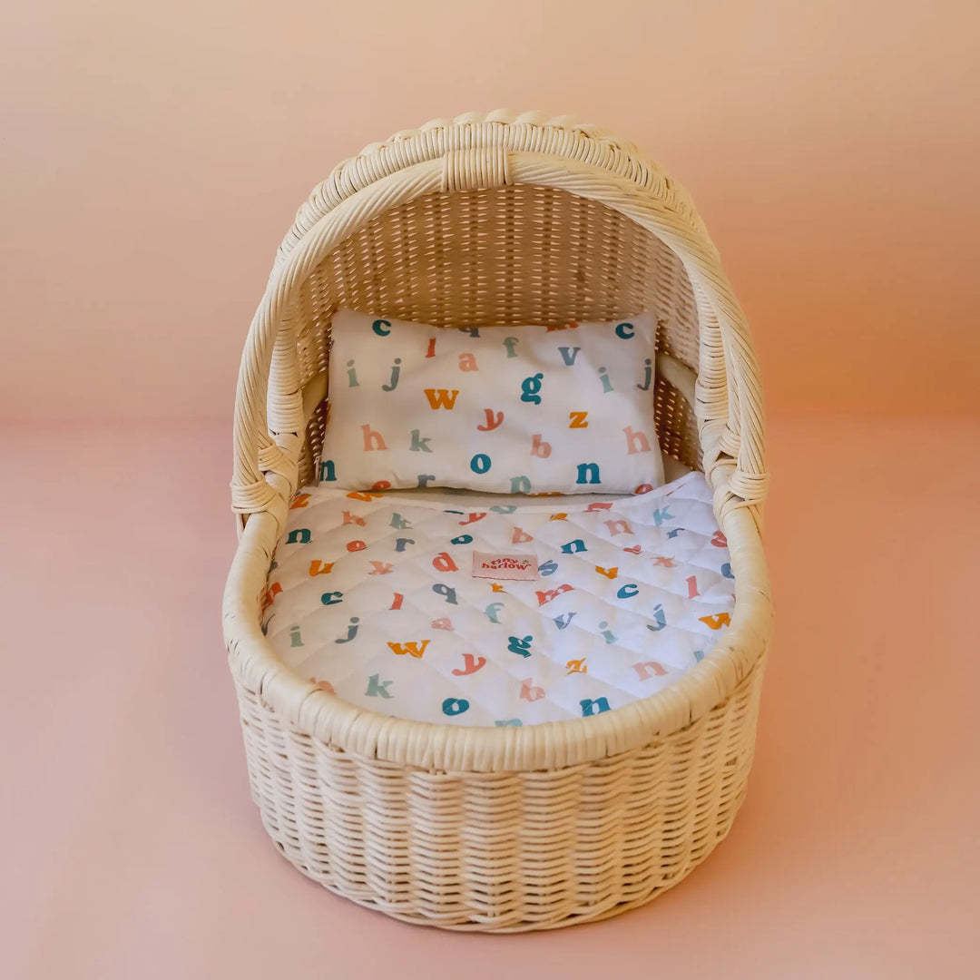 Tiny Harlow Doll's Quilted Bedding Set - alphabet soup