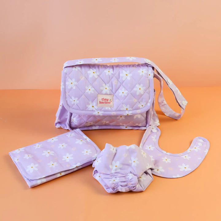 Tiny Harlow Doll's Nappy Bag - Lilac Daisy