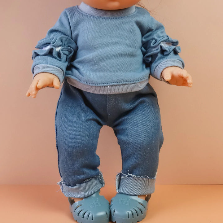 tiny threads ruffle jumper and denim pant set