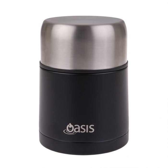 MATTE BLACK OASIS STAINLESS STEEL VACUUM INSULATED FOOD FLASK W/ SPOON 600ML