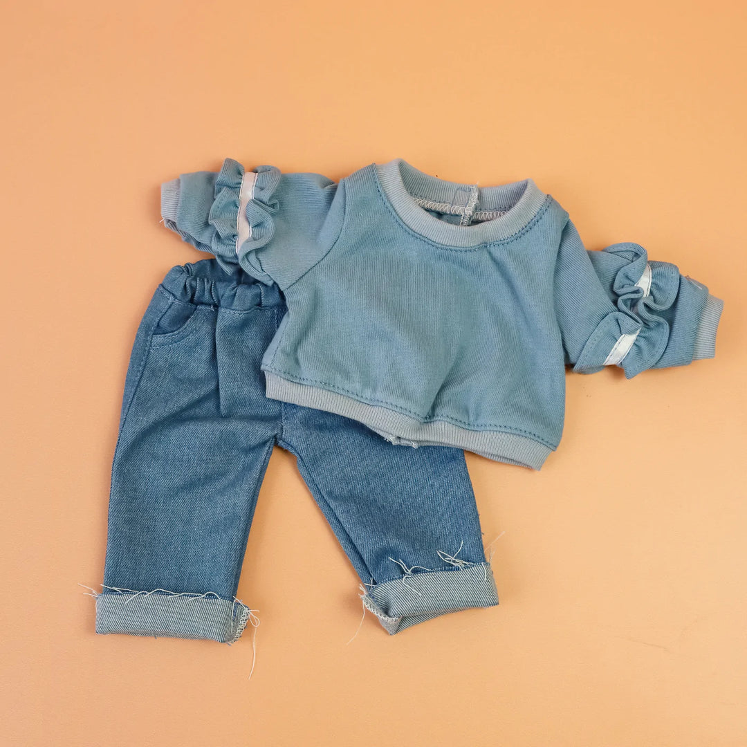 tiny threads ruffle jumper and denim pant set