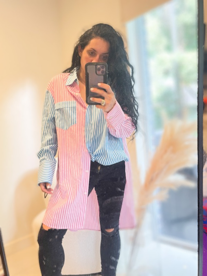 Pink and Blue Striped oversized shirt
